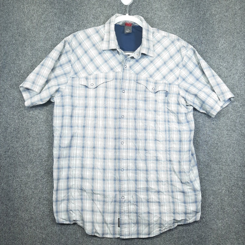 Outdoor Research Pagosa S/S Shirt 244046 Large Blue Plaid Mens Hiking Button Up